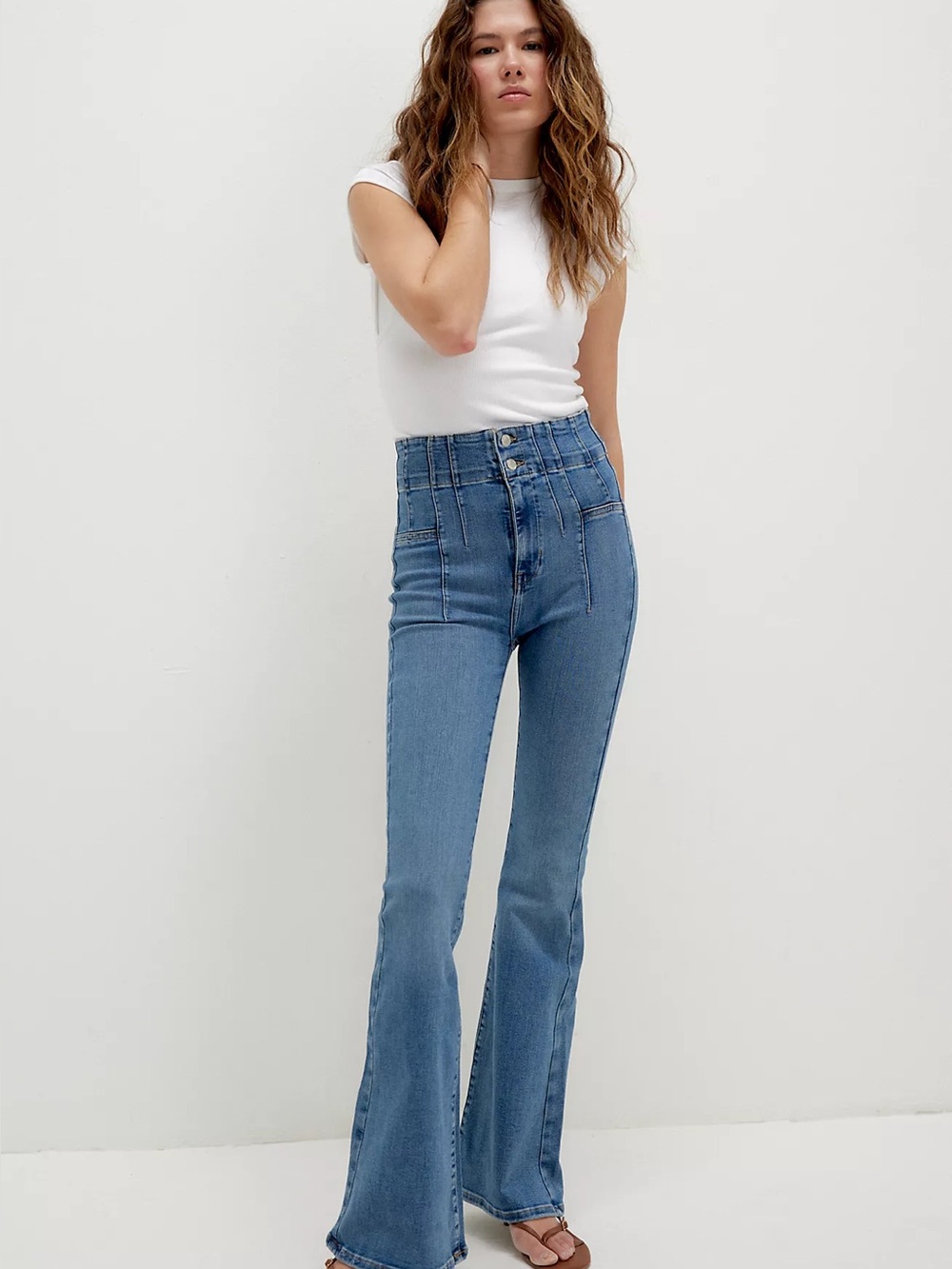 High-Rise Bootcut Free People Women Jeans in Medium Blue